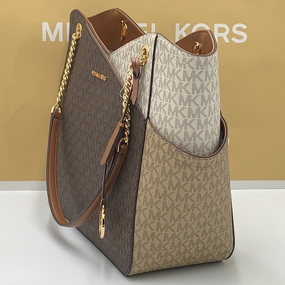 MICHAEL KORS LARGE X CHAIN SHOULDER TOTE BAG LUGGAGE / BROWN MULTI COLOR - Picture 5 of 16